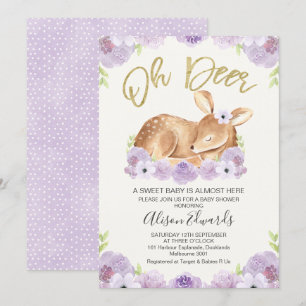 Invitación Rustic Lilac Floral Deer Baby Shower