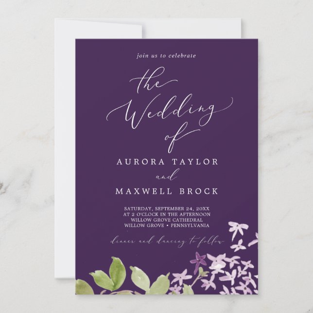 Invitación Rustic Lilac | Púrpura El Boda De (Anverso)