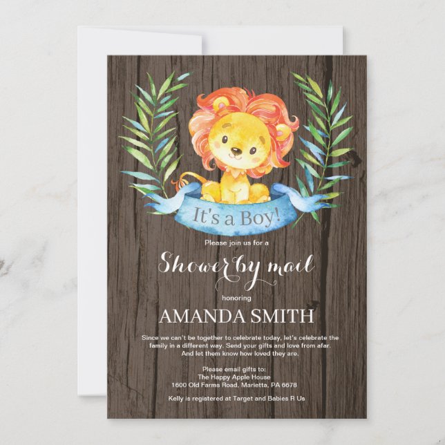 Invitación Rustic Lion Baby Shower por correo (Anverso)