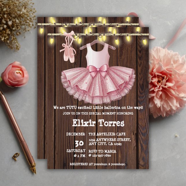 Invitación Rustic Little Ballerina Tutu Purpurina Baby Shower (Subido por el creador)