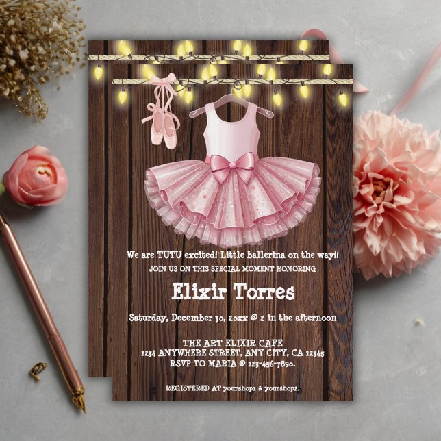 Invitación Rustic Little Ballerina Tutu Purpurina Baby Shower (Subido por el creador)