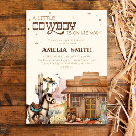 Invitación Rustic Little Cowboy Western Baby Shower Wild West