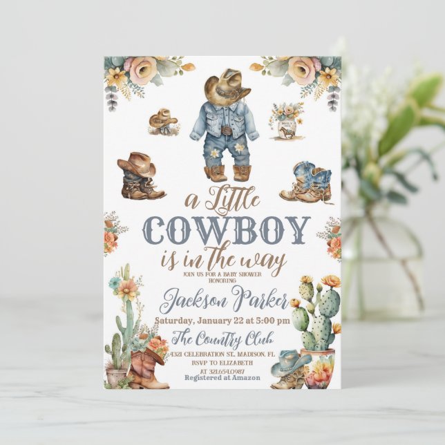Invitación Rustic Little Cowdoy Wild West Boy Baby Shower (Anverso de pie)