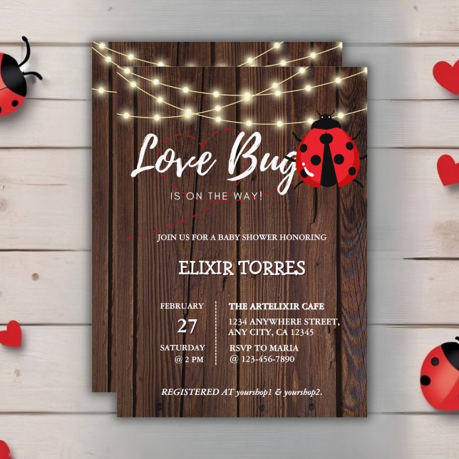 Invitación Rustic Love Bug Baby Shower (Subido por el creador)