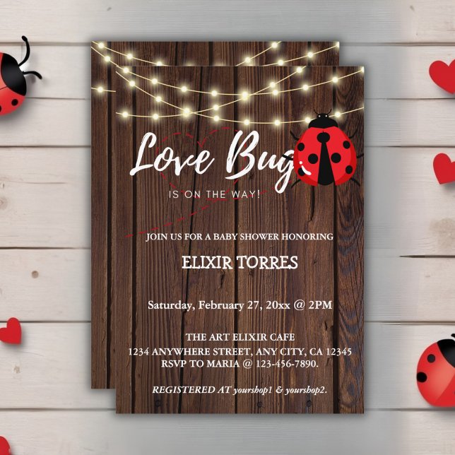 Invitación Rustic Love Bug Baby Shower (Subido por el creador)