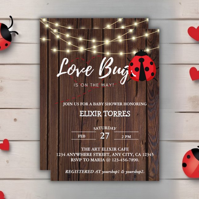 Invitación Rustic Love Bug Baby Shower (Subido por el creador)