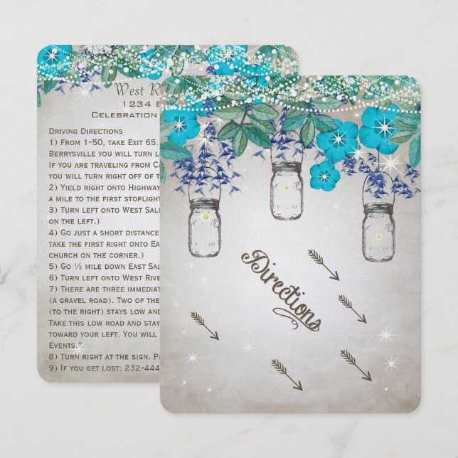 Invitación Rustic Luxe Mason Jar Navy Turquoise (Anverso / Reverso)