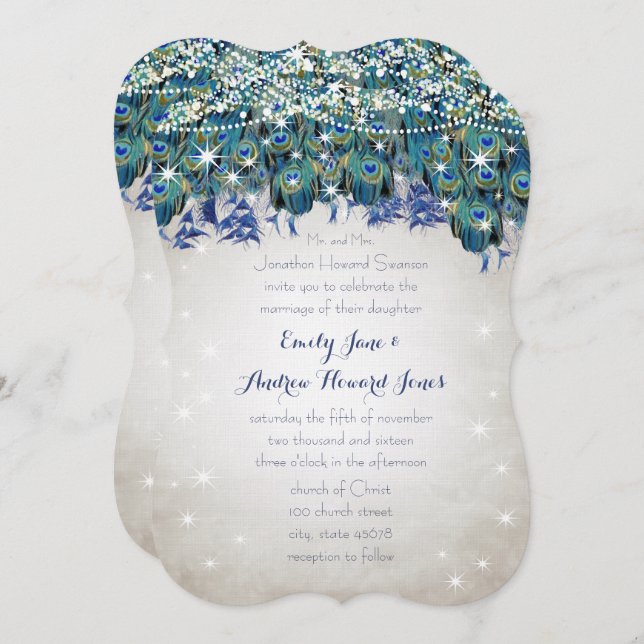 Invitación Rustic Luxe Mason Jar Navy Turquoise Peacock (Anverso / Reverso)