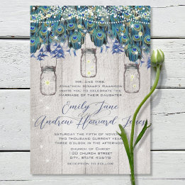 Invitación Rustic Luxe Mason Jar Navy Turquoise Peacock