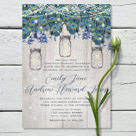 Invitación Rustic Luxe Mason Jar Navy Turquoise Peacock