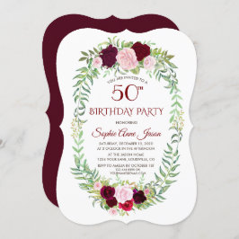 Invitación Rustic Marsala Floral Wreath 50 cumpleaños