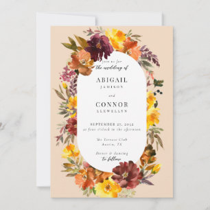 Invitación Rustic Marsala Naranja quemado caída Wreath