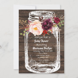 Invitación Rustic Mason Jar Boho Floral Marsala Baby Shower I