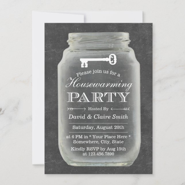 Invitación Rustic Mason Jar Chalkboard, Fiesta que mejora la  (Anverso)