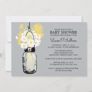 Invitación Rustic Mason Jar Daisies Baby Shower