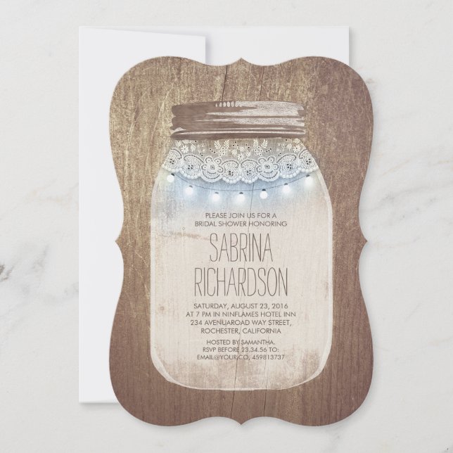 Invitación Rustic Mason Jar Dusty Blue Bridal Shower (Anverso)