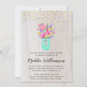 Invitación Rustic Mason Jar Floral Luces Británicas Ducha Bri