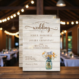 Invitación Rustic Mason Jar Floral on Wood Wedding Invitation