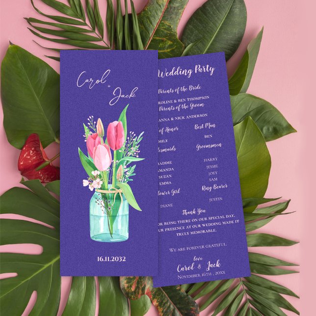 Invitación Rustic Mason Jar Floral Wedding Program Card (Rustic Mason Jar Floral Wedding Program Card)