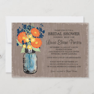 Invitación Rustic Mason Jar Gerber Daisies Bridal Shower