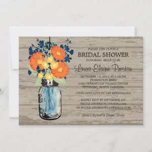 Invitación Rustic Mason Jar Gerber Daisies Bridal Shower