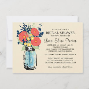 Invitación Rustic Mason Jar Gerbera Daisies Bridal Shower