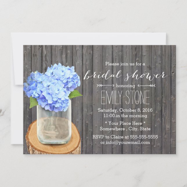 Invitación Rustic Mason Jar Hydrange Barn Wood Bridal Shower (Anverso)