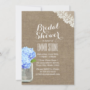 Invitación Rustic Mason Jar Hydrangea Burlap Bridal Shower
