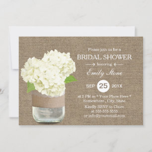 Invitación Rustic Mason Jar & Hydrangea Burlap Bridal Shower