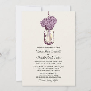 Invitación Rustic Mason Jar Hydrangeas Boda
