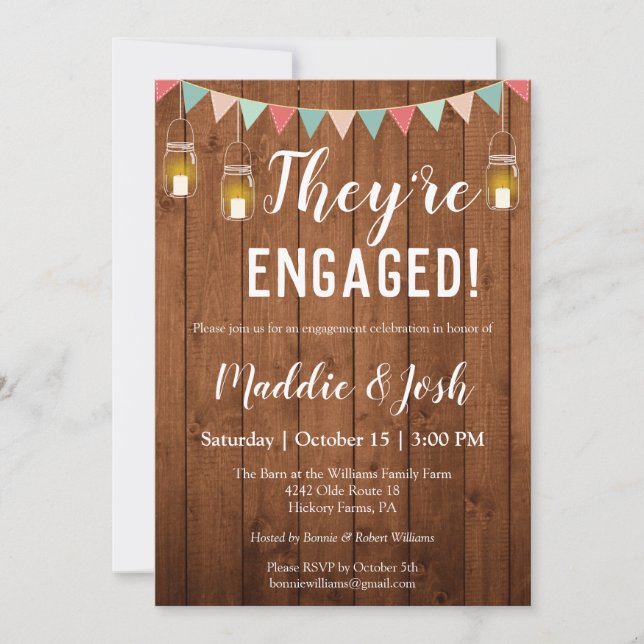 Invitación Rustic Mason Jar Lights Engagement Party (Anverso)