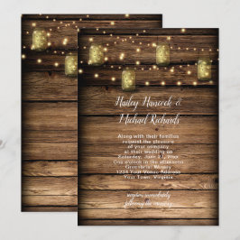 Invitación Rustic Mason Jar luce las luces de cadena