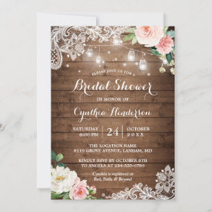 Invitación Rustic Mason Jar Luces Lace Floral Brigada Ducha