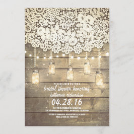 Invitación Rustic Mason Jar Luces Lace Wood Bridal Shower