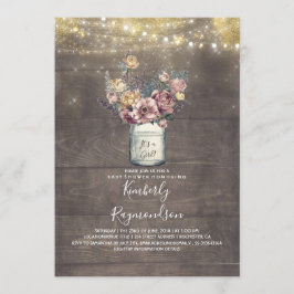 Invitación Rustic Mason Jar Mauve y Gold Baby Shower