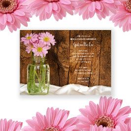 Invitación Rustic Mason Jar Pink Daisies Barn Bridal Shower