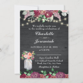 Invitación Rustic Mason Jar String enciende a Boda de Borgoña