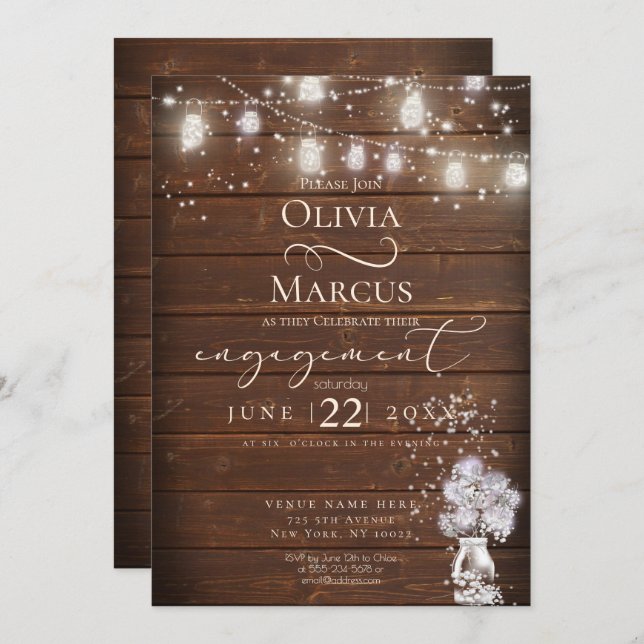 Invitación Rustic Mason Jar String ilumina el descalzoBride™ (Anverso / Reverso)