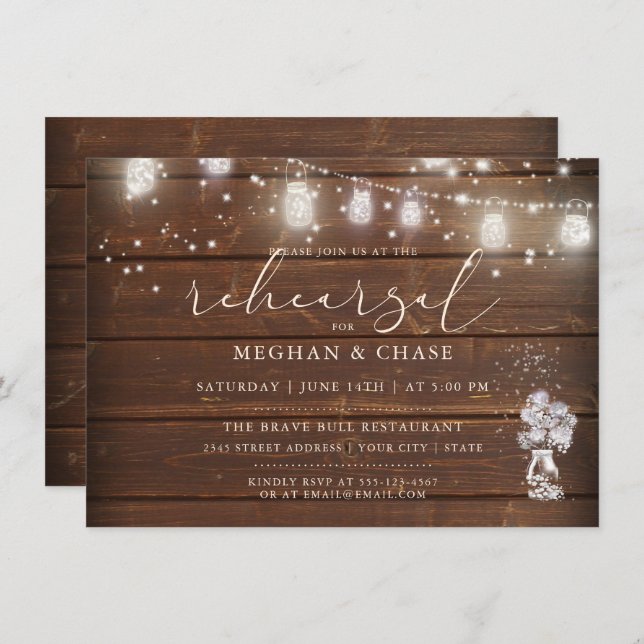Invitación Rustic Mason Jar String ilumina el descalzoBride™ (Anverso / Reverso)