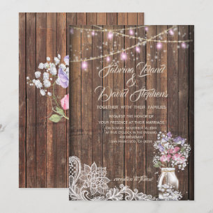 Invitación Rustic Mason Jar String ilumina el descalzoBride™