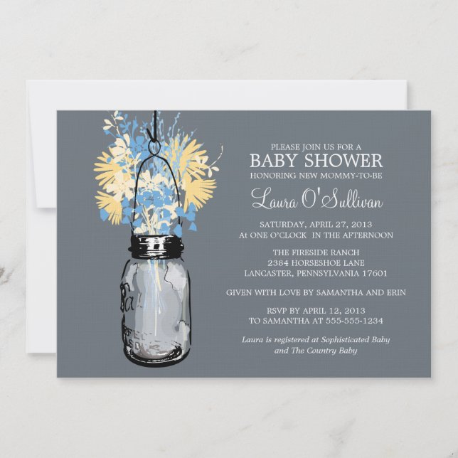 Invitación Rustic Mason Jar Wildflowers Baby Shower (Anverso)