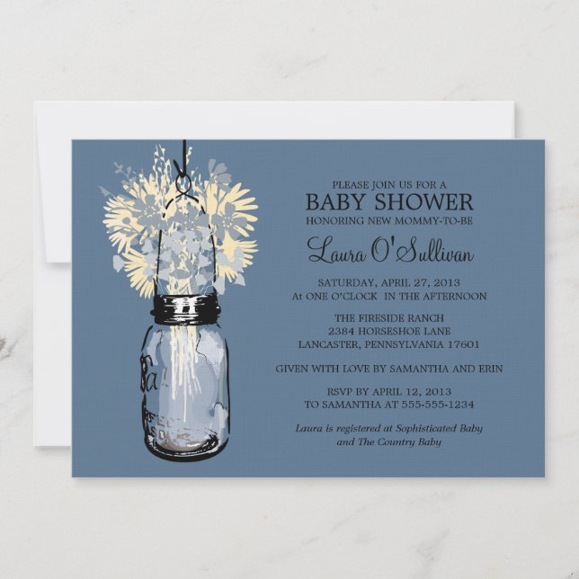 Invitación Rustic Mason Jar Wildflowers Baby Shower (Anverso)