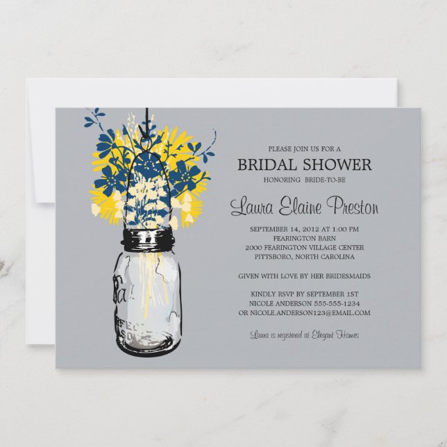 Invitación Rustic Mason Jar y Wildflower Bridal Shower (Anverso)