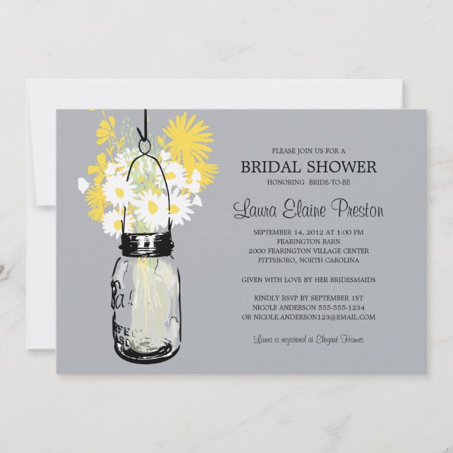 Invitación Rustic Mason Jar y Wildflower Daisies (Anverso)