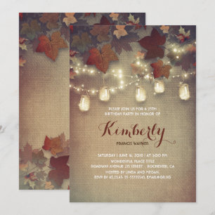 Invitación Rustic Mason Jars Lights Fall Birday Party