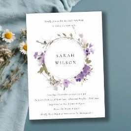 Invitación Rustic Meadow Lilac Floral Wreath Baby Shower