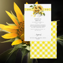 Rustic Meadow Yellow Gingham Sunflower Baby Shower
