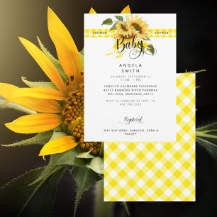 Invitación Rustic Meadow Yellow Gingham Sunflower Baby Shower