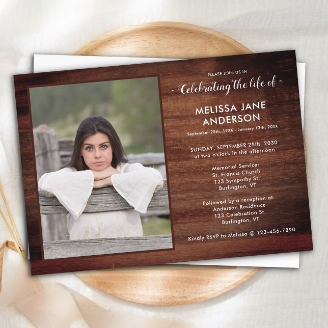 Invitación Rustic Memorial Service Celebración De La Foto De  (Subido por el creador)