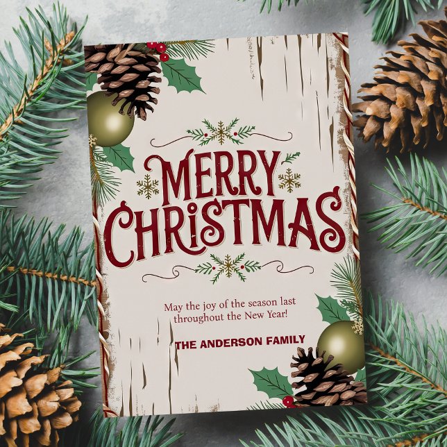 Invitación Rustic Merry Christmas Floral Holiday Card (Rustic Merry Christmas Floral Holiday Card)